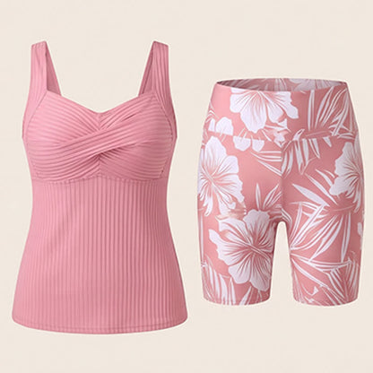 Plusock Ribbed Sweetheart Twist Front Tropical Print Tankini Set - image 20