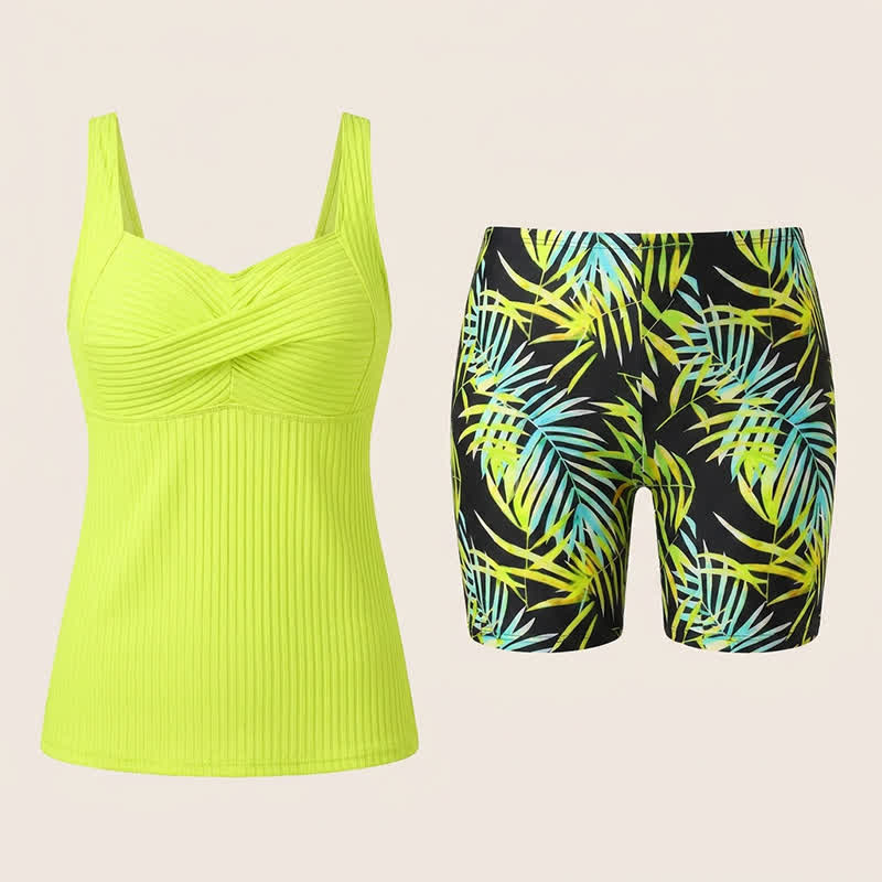 Plusock Ribbed Sweetheart Twist Front Tropical Print Tankini Set - image 25