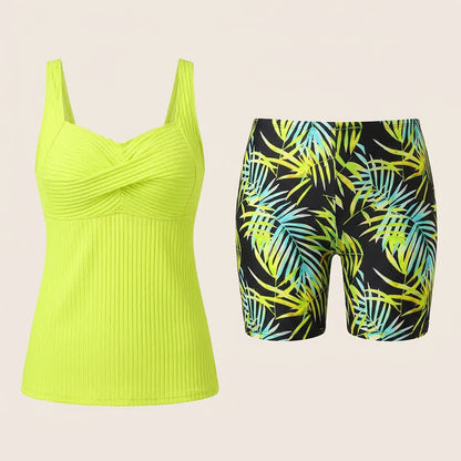 Plusock Ribbed Sweetheart Twist Front Tropical Print Tankini Set - image 25
