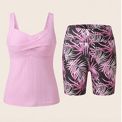 Plusock Ribbed Sweetheart Twist Front Tropical Print Tankini Set - image 23