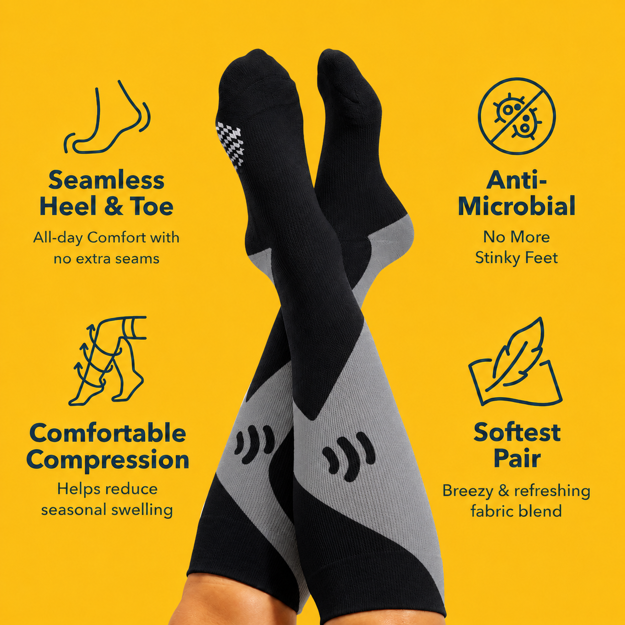 Plusock Plus Size Sport Black Bamboo Compression Socks - image 1
