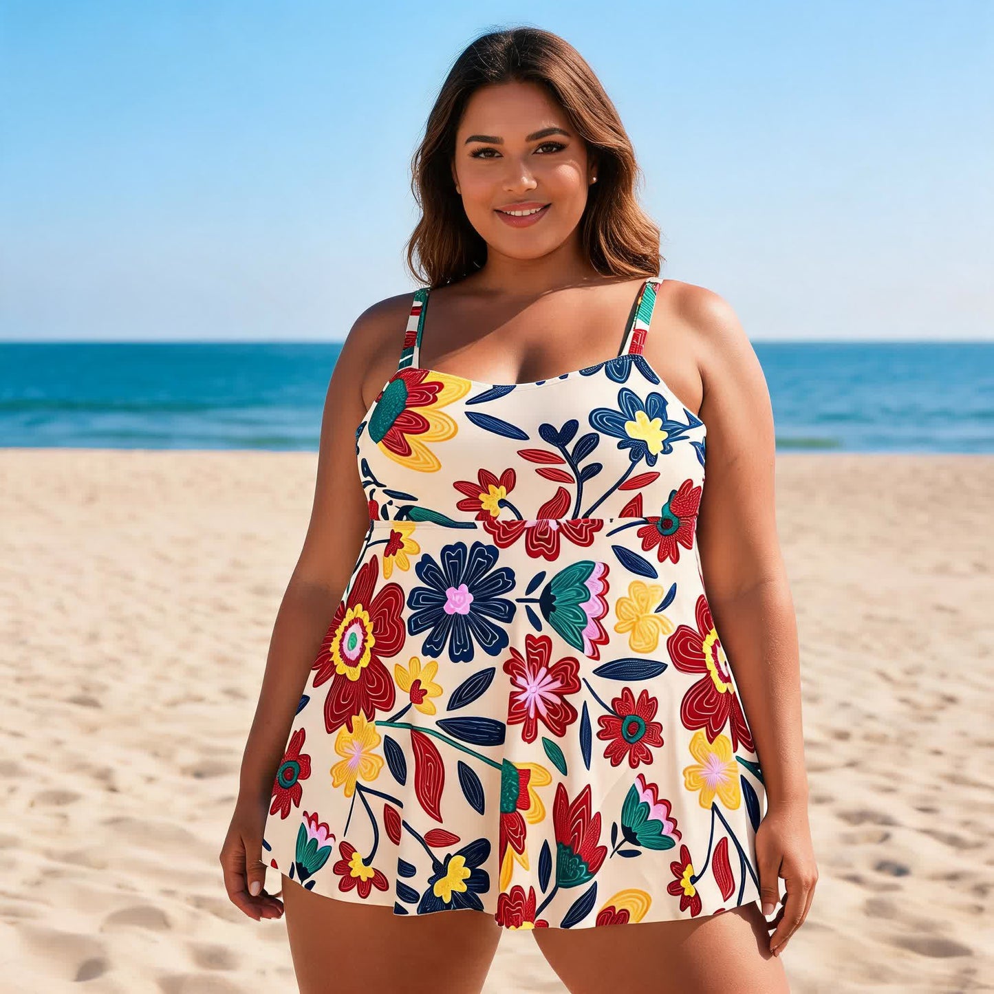 Plusock Retro Paisley Floral Print Two-Piece Swim Dress - image 5