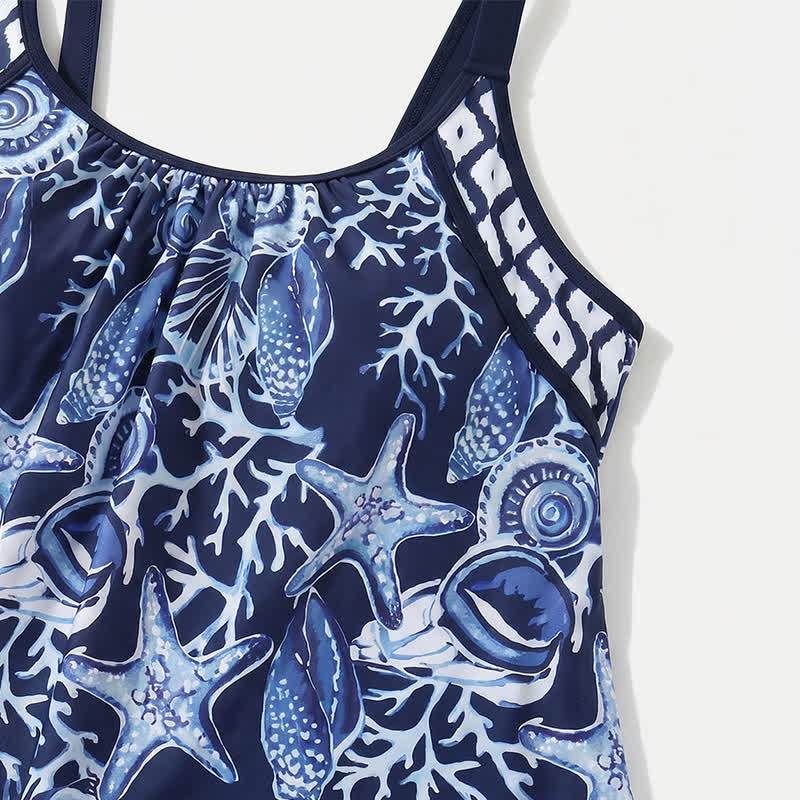 Plusock Navy Ocean Starfish Coral Print Flowy Tankini Set - image 4