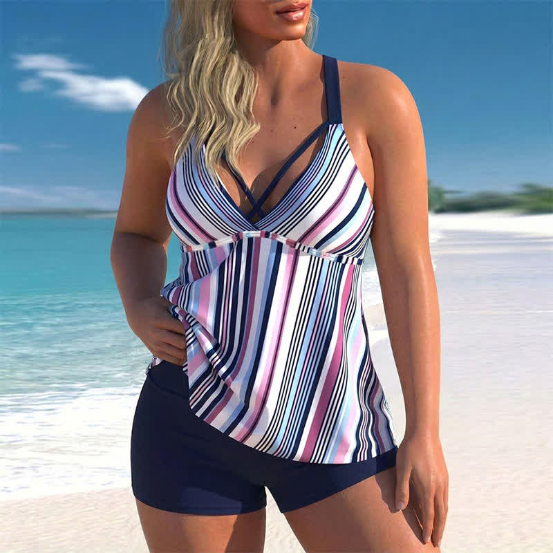 Plusock Criss Cross V Neck Flowy Tankini Set - image 2