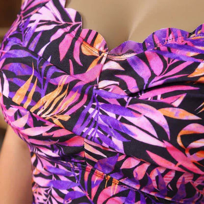 Plusock Vintage Flower Leaf Print Ruched One-Piece Swimsuit - image 13