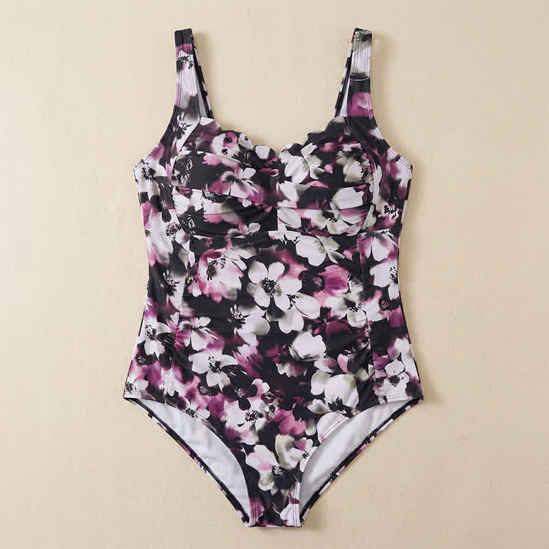 Plusock Vintage Flower Leaf Print Ruched One-Piece Swimsuit - image 16