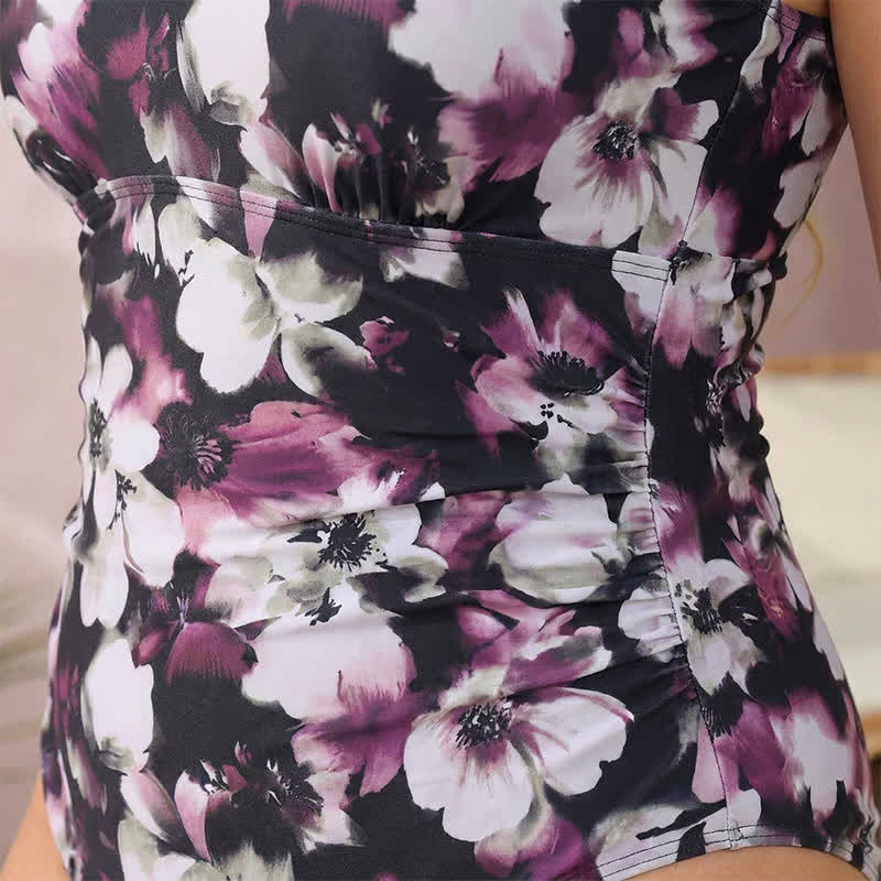 Plusock Vintage Flower Leaf Print Ruched One-Piece Swimsuit - image 14