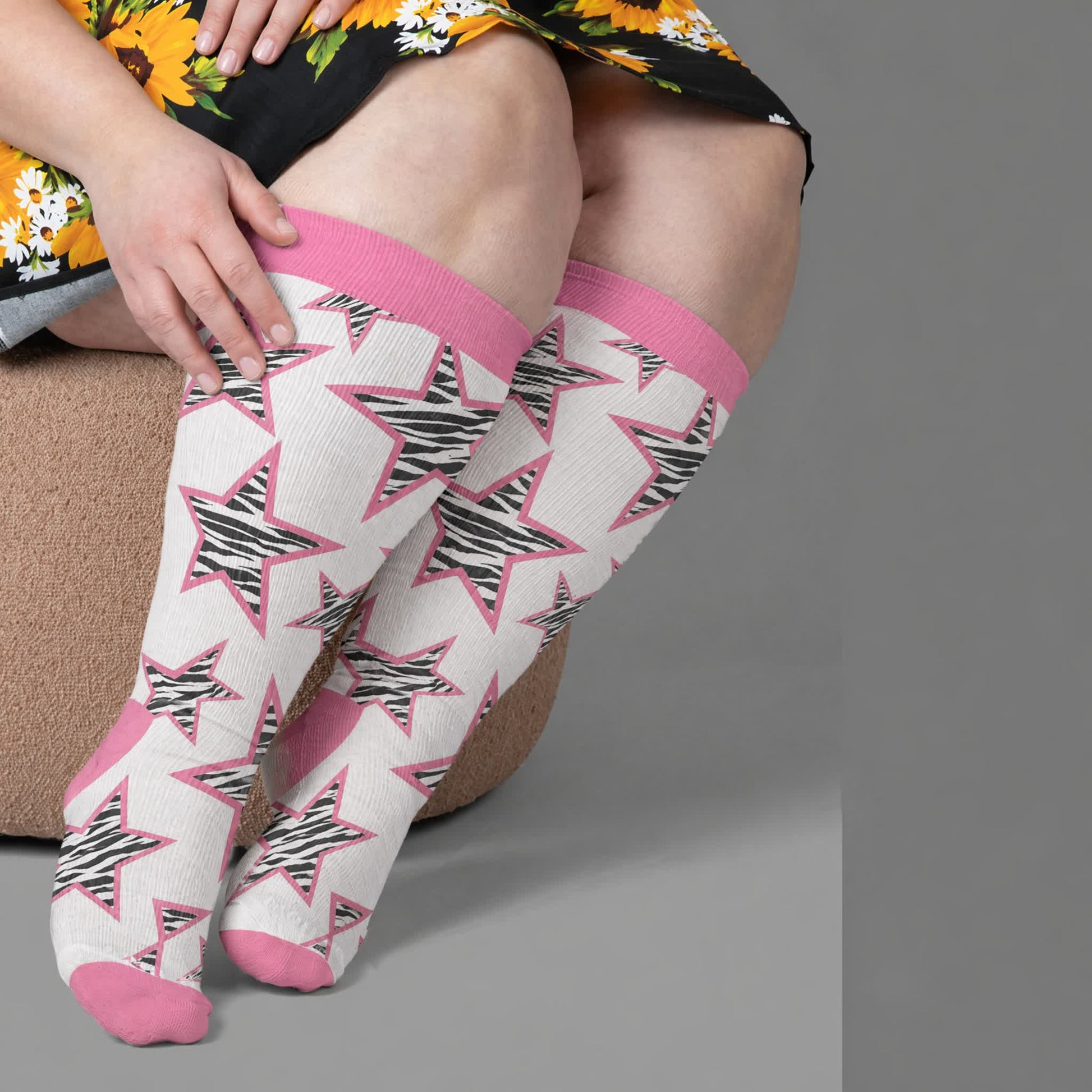 Plusock Plus Size Neon Star Compression Socks - White(1 Pair) - 4XL - image 2