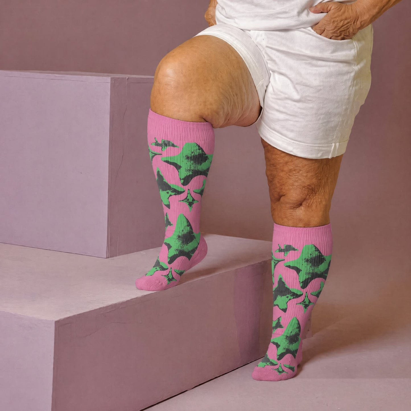 Plusock Plus Size Neon Star Compression Socks - Pink(1 Pair) - 4XL - image 3