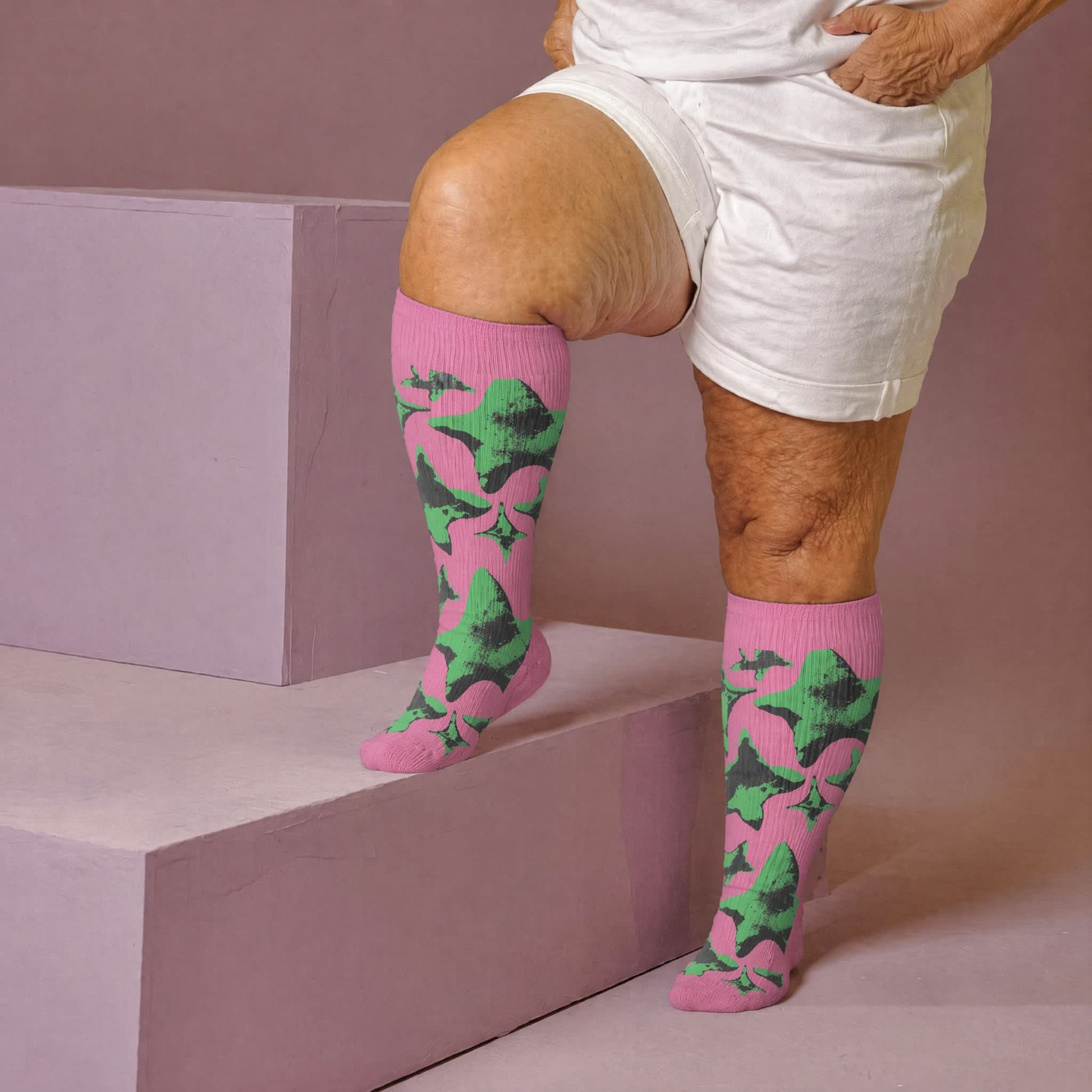 Plusock Plus Size Neon Star Compression Socks - Pink(1 Pair) - 4XL - image 3