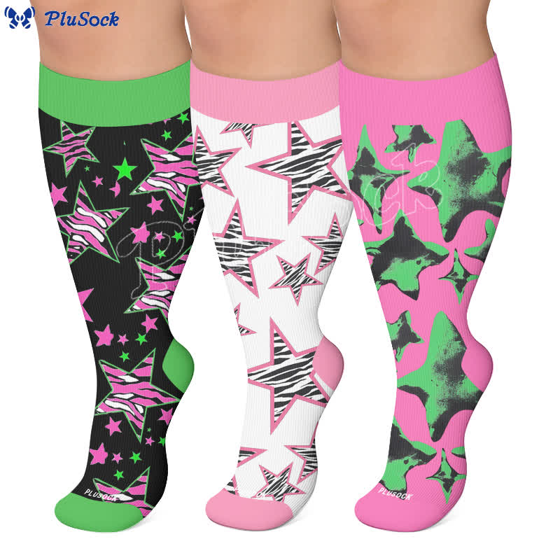Plusock Plus Size Neon Star Compression Socks - image 0