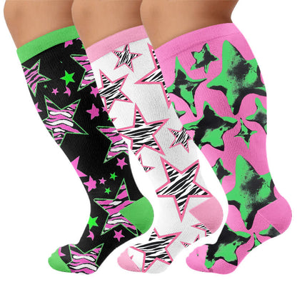 Plusock Plus Size Neon Star Compression Socks - Multicolor(3 Pairs) - 4XL - image 4