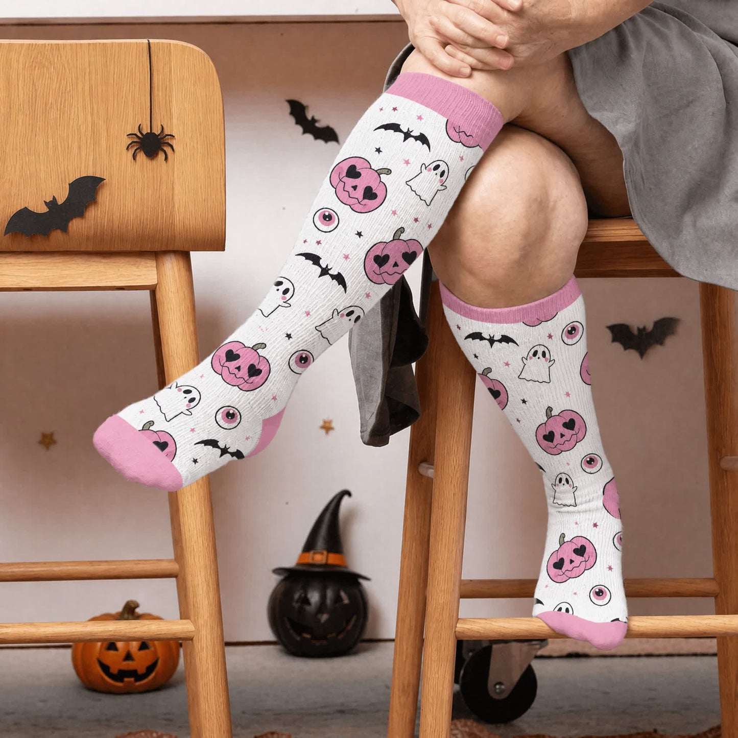 Plusock Plus Size Halloween Pumpkin Compression Socks - White(1 Pair) - 4XL - image 2