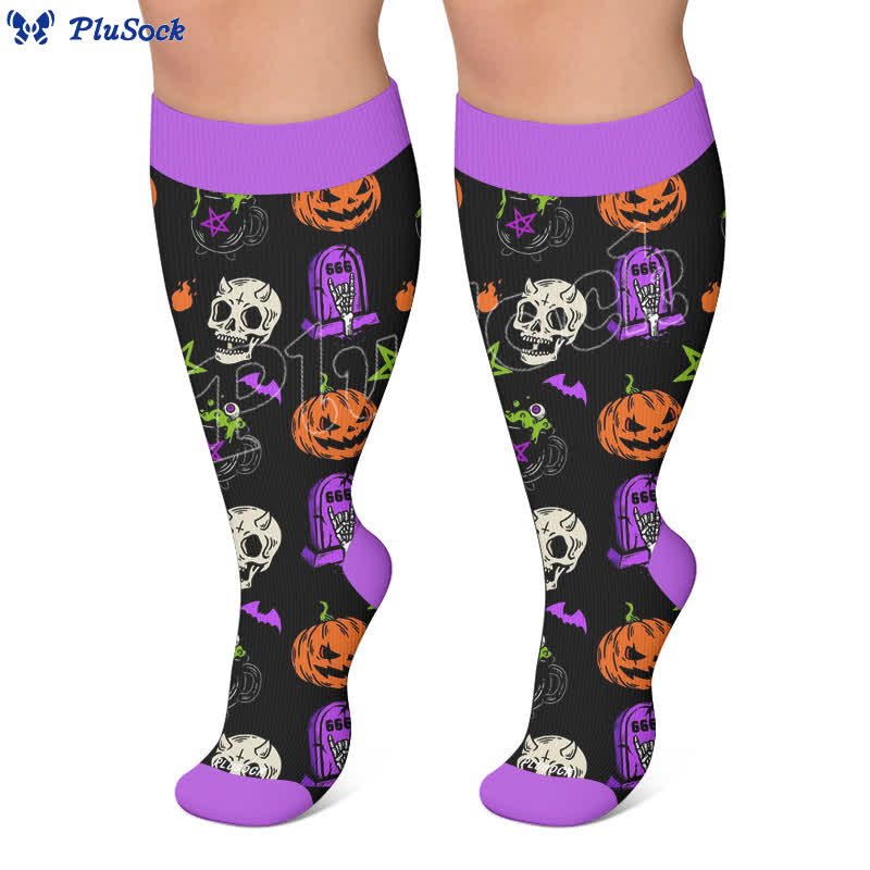 Plusock Plus Size Halloween Pumpkin Compression Socks - image 7