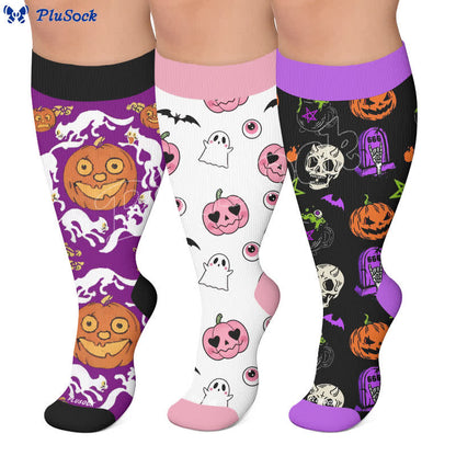 Plusock Plus Size Halloween Pumpkin Compression Socks - image 0