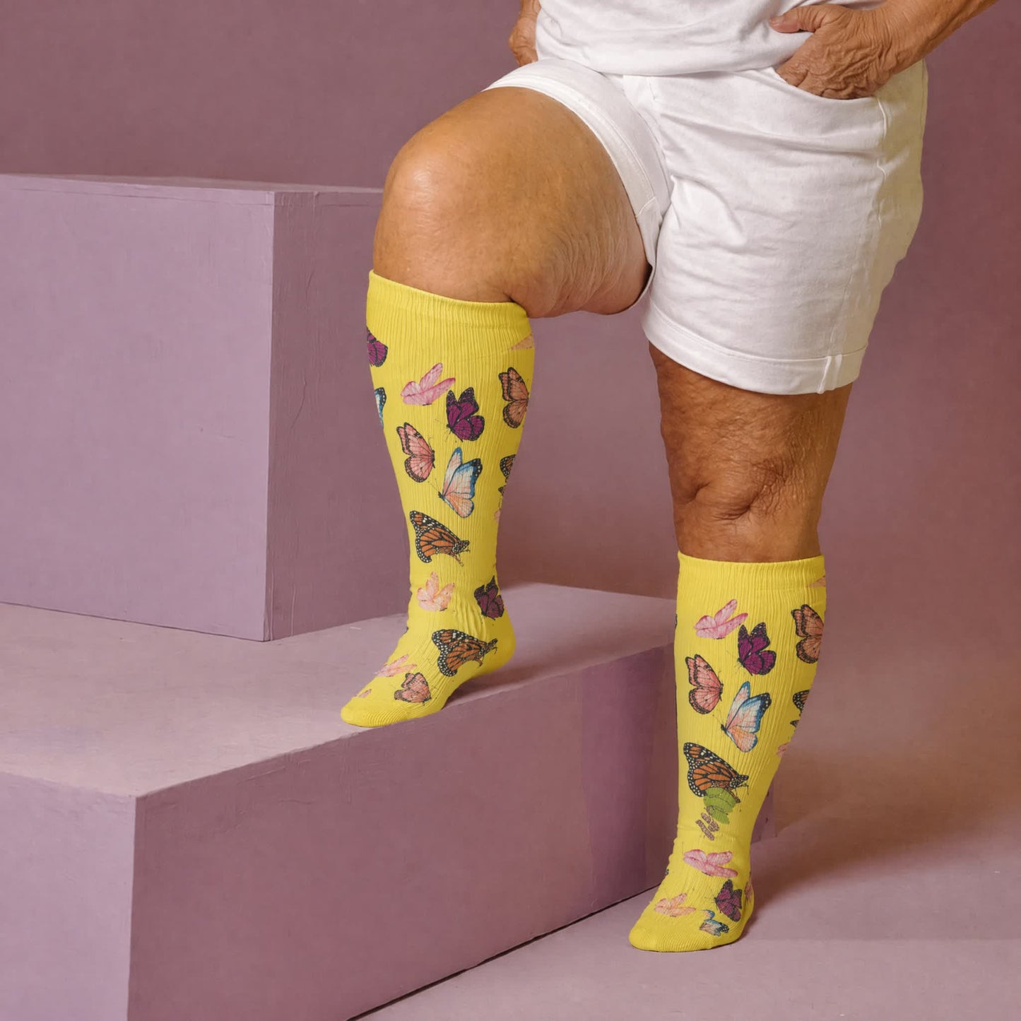Plusock Plus Size Playful Butterfly Compression Socks - Yellow(1 Pair) - 4XL - image 2