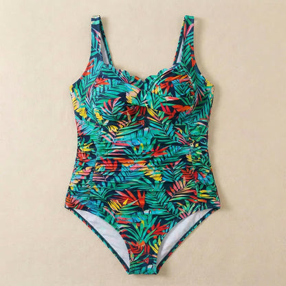 Plusock Tropical Paisley Leaf Print Ruched One-Piece Swimsuit - image 18