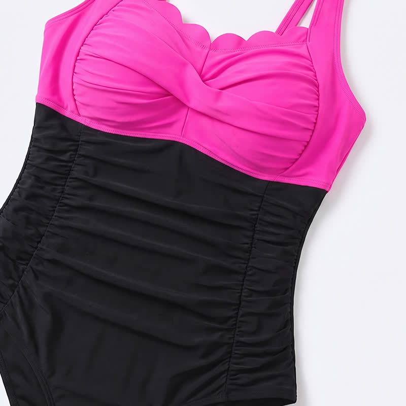 Plusock Scalloped Ruched Flower Print Slimming One-Piece Swimsuit - image 12