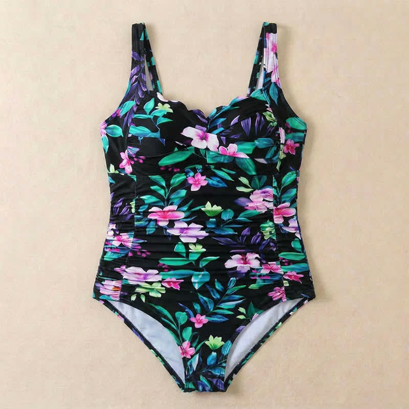 Plusock Scalloped Ruched Flower Print Slimming One-Piece Swimsuit - image 14