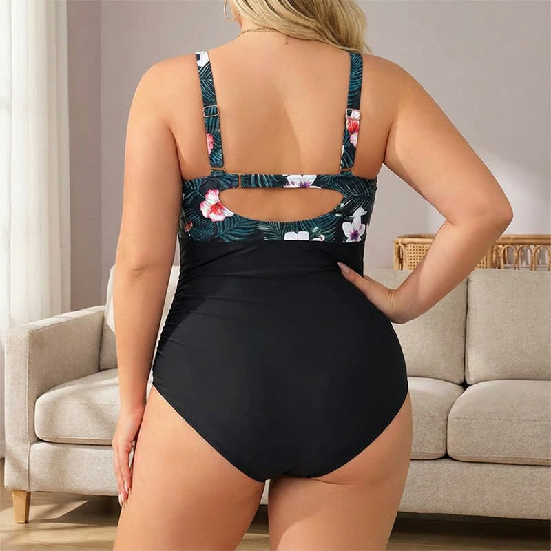 Plusock Scalloped Ruched Flower Print Slimming One-Piece Swimsuit - image 6