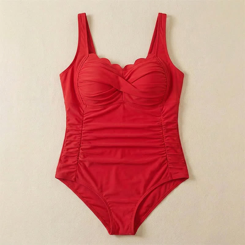 Plusock Scalloped Ruched Flower Print Slimming One-Piece Swimsuit - image 17