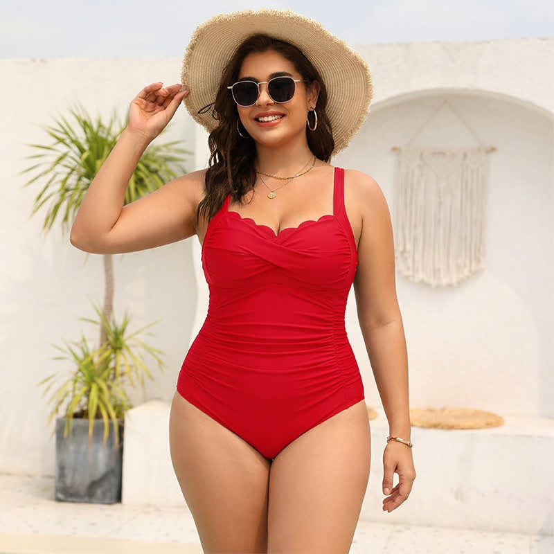 Plusock Scalloped Ruched Flower Print Slimming One-Piece Swimsuit - image 3
