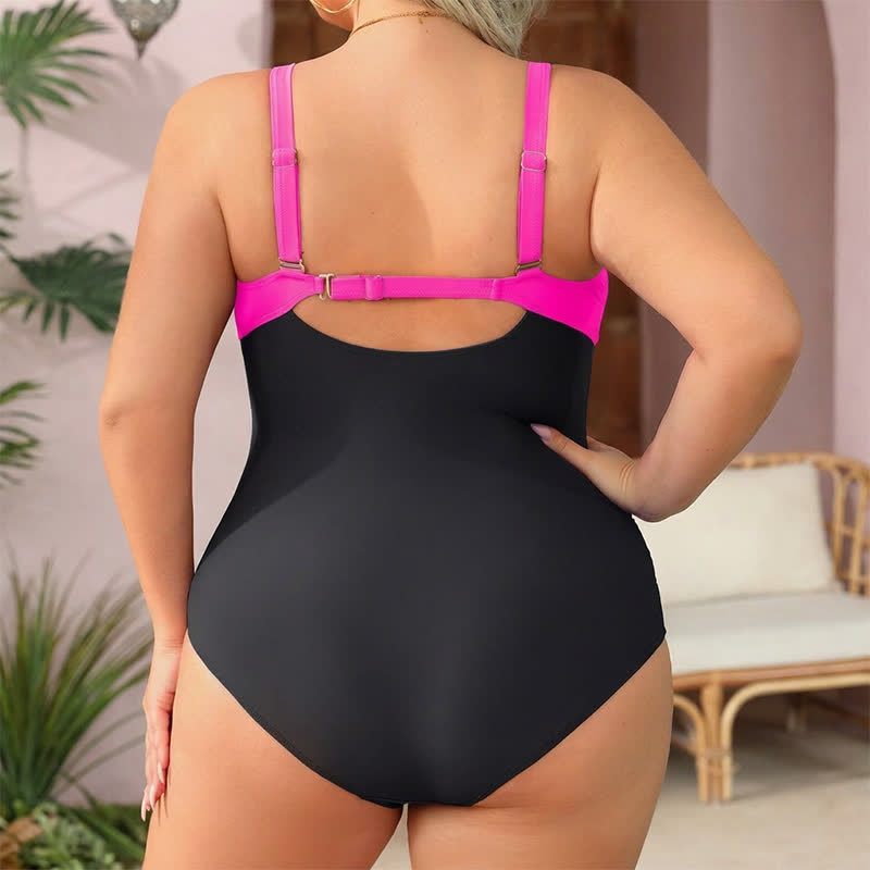 Plusock Scalloped Ruched Flower Print Slimming One-Piece Swimsuit - image 1