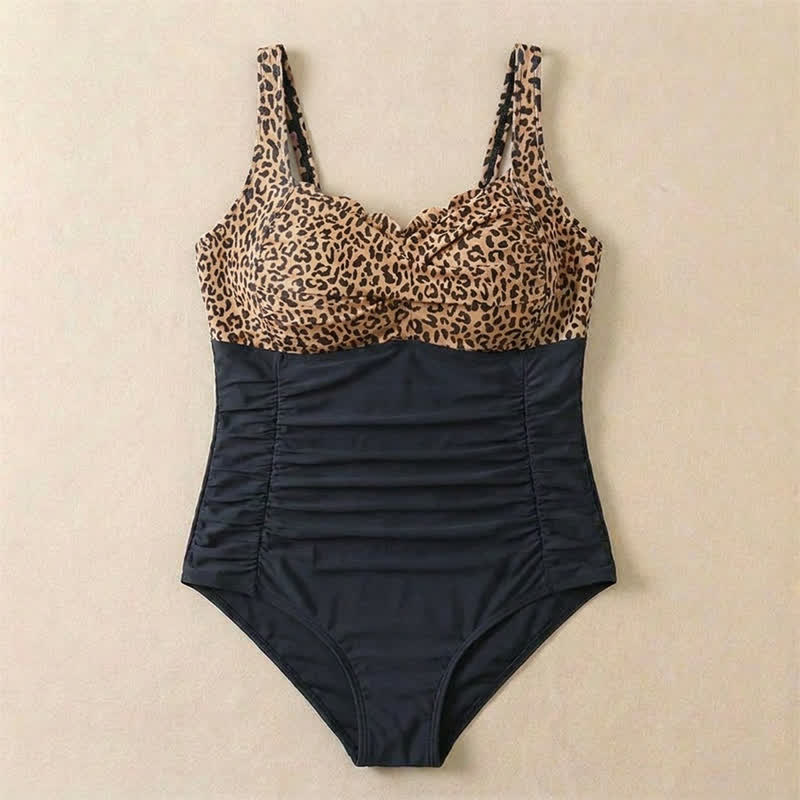 Plusock Vintage Flower Leopard Print Ruched One-piece Swimsuit - image 18