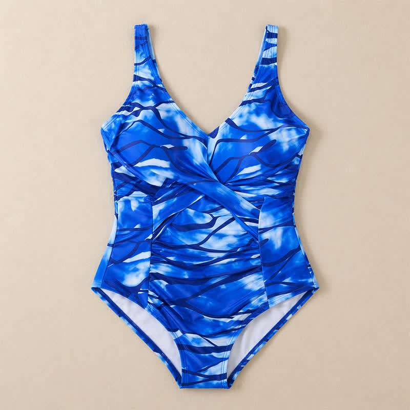 Plusock Blue Marble Print Twist Front One-Piece Swimsuit - image 13