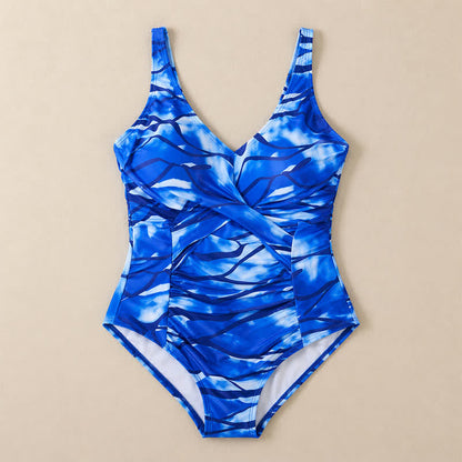 Plusock Blue Marble Print Twist Front One-Piece Swimsuit - image 13