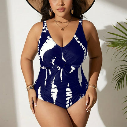 Plusock Blue Marble Print Twist Front One-Piece Swimsuit - Navy Blue - 5XL - image 8