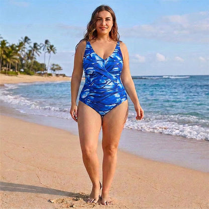 Plusock Blue Marble Print Twist Front One-Piece Swimsuit - image 6