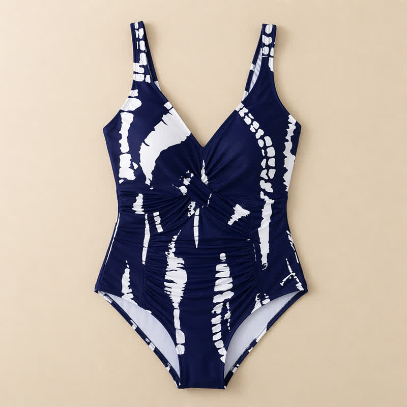 Plusock Blue Marble Print Twist Front One-Piece Swimsuit - image 14