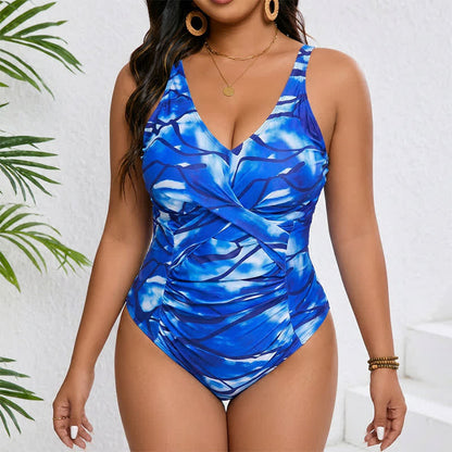 Plusock Blue Marble Print Twist Front One-Piece Swimsuit - image 4