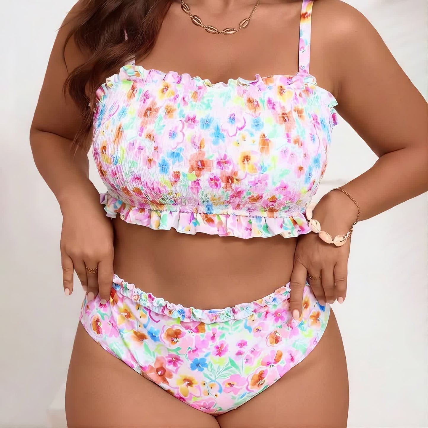 Plusock Blush Floral Smocked Bikini Set - Pink - 5XL - image 0