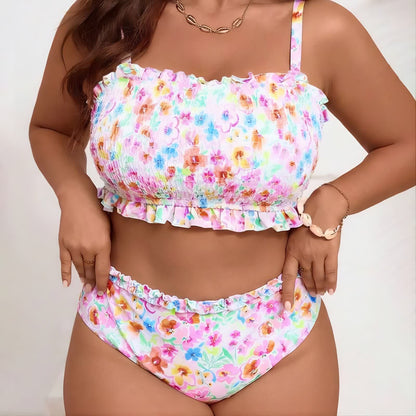 Plusock Blush Floral Smocked Bikini Set - Pink - 5XL - image 0