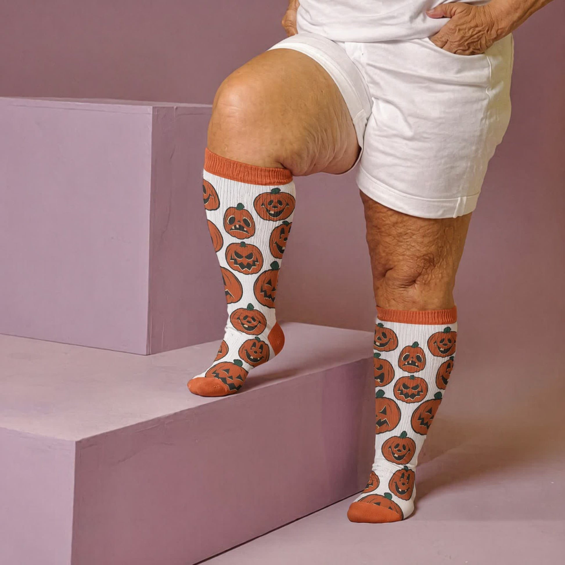 Plusock Plus Size Pumpkin Heart Compression Socks - Orange(1 Pair) - 4XL - image 2