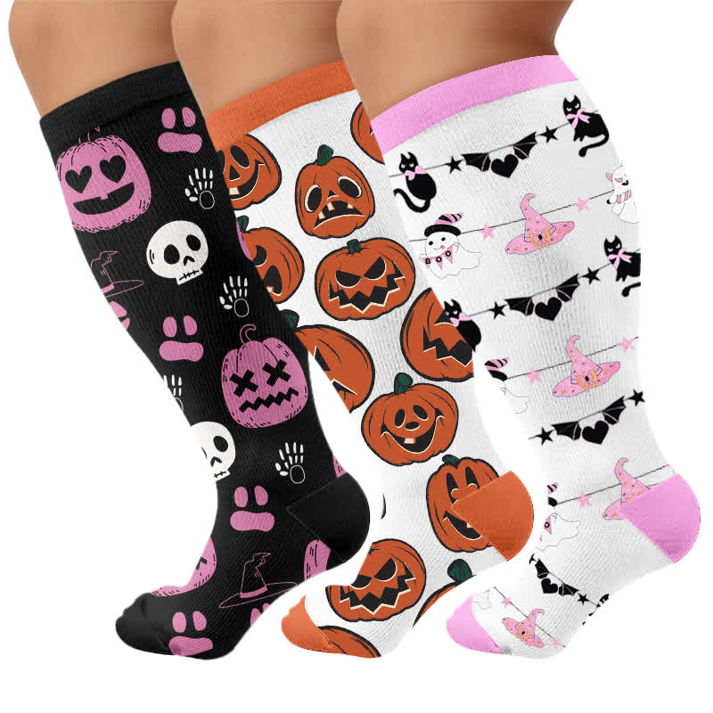 Plusock Plus Size Pumpkin Heart Compression Socks - Multicolor(3 Pairs) - 4XL - image 4