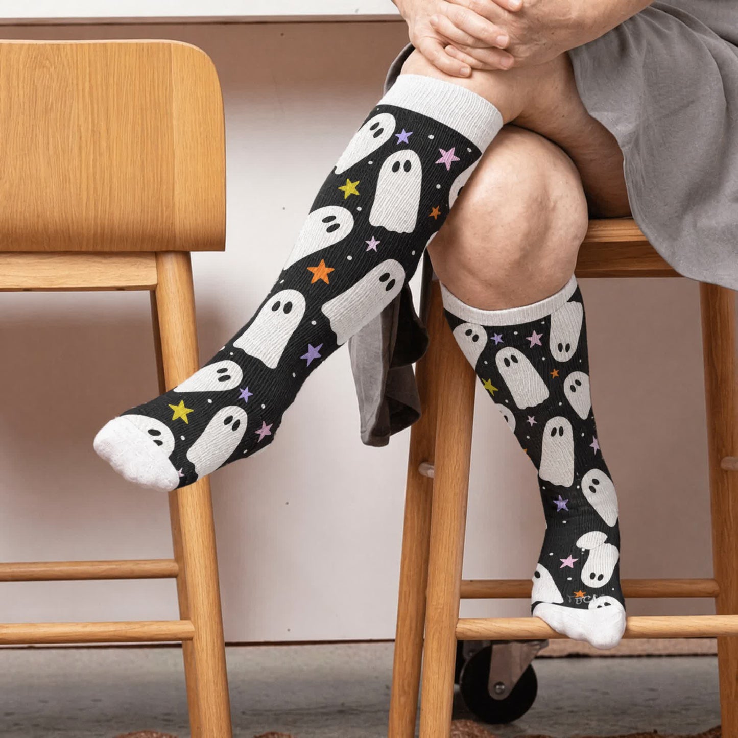 Plusock Plus Size Moon Bat Skull Compression Socks - Black(1 Pair) - 4XL - image 2