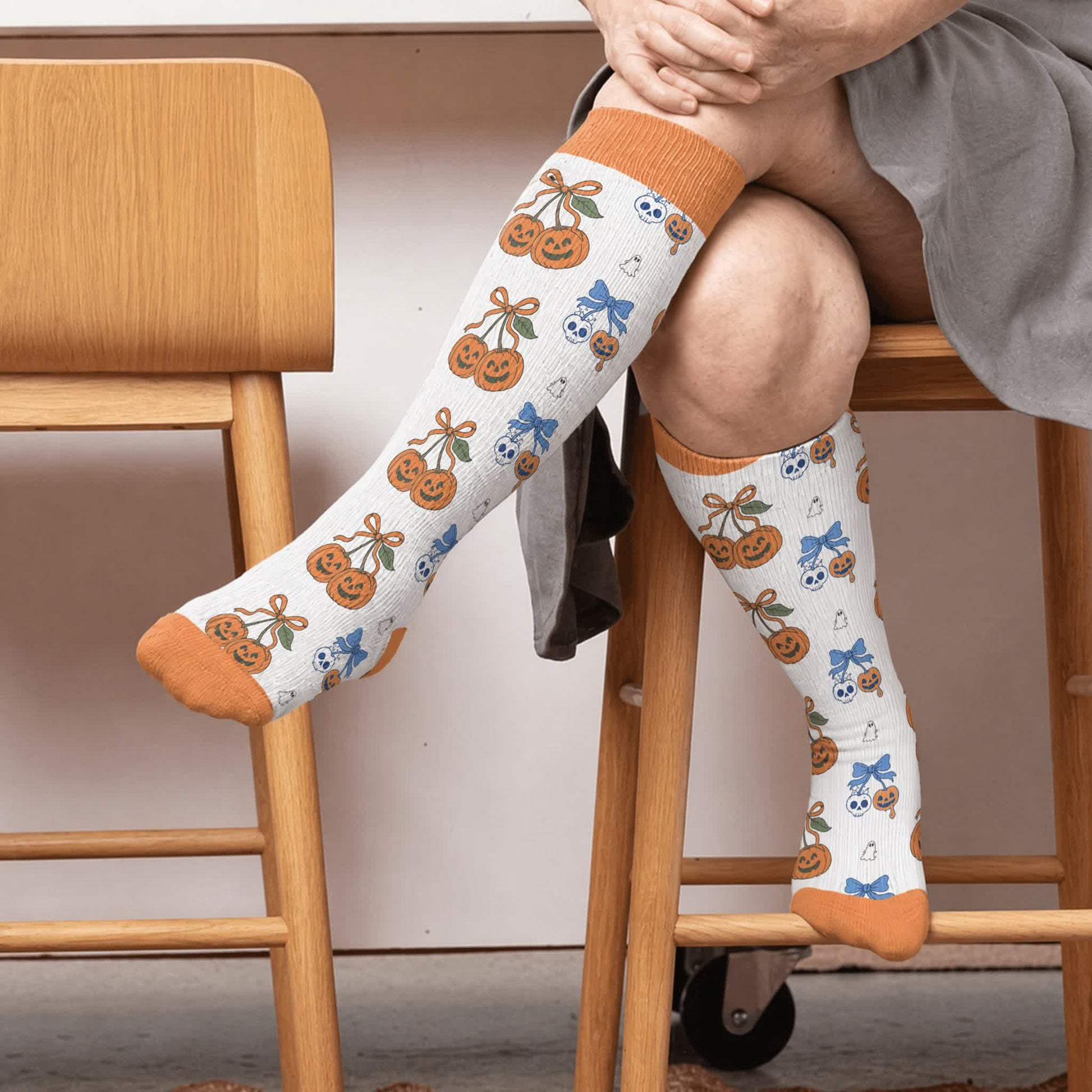 Plusock Plus Size Moon Bat Skull Compression Socks - White(1 Pair) - 4XL - image 3