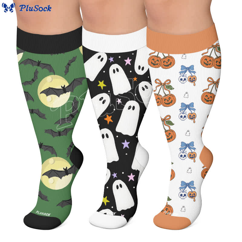 Plusock Plus Size Moon Bat Skull Compression Socks - image 0