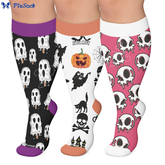 Plusock Plus Size Skull Ice Cream Compression Socks - image 0