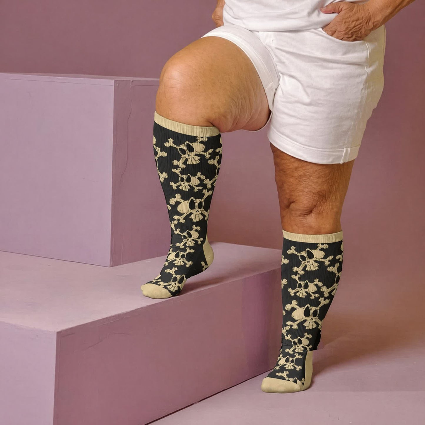Plusock Plus Size Snail Skull Compression Socks - Apricot(1 Pair) - 4XL - image 3