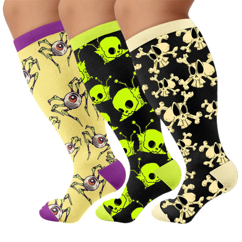 Plusock Plus Size Snail Skull Compression Socks - Multicolor(3 Pairs) - 4XL - image 4