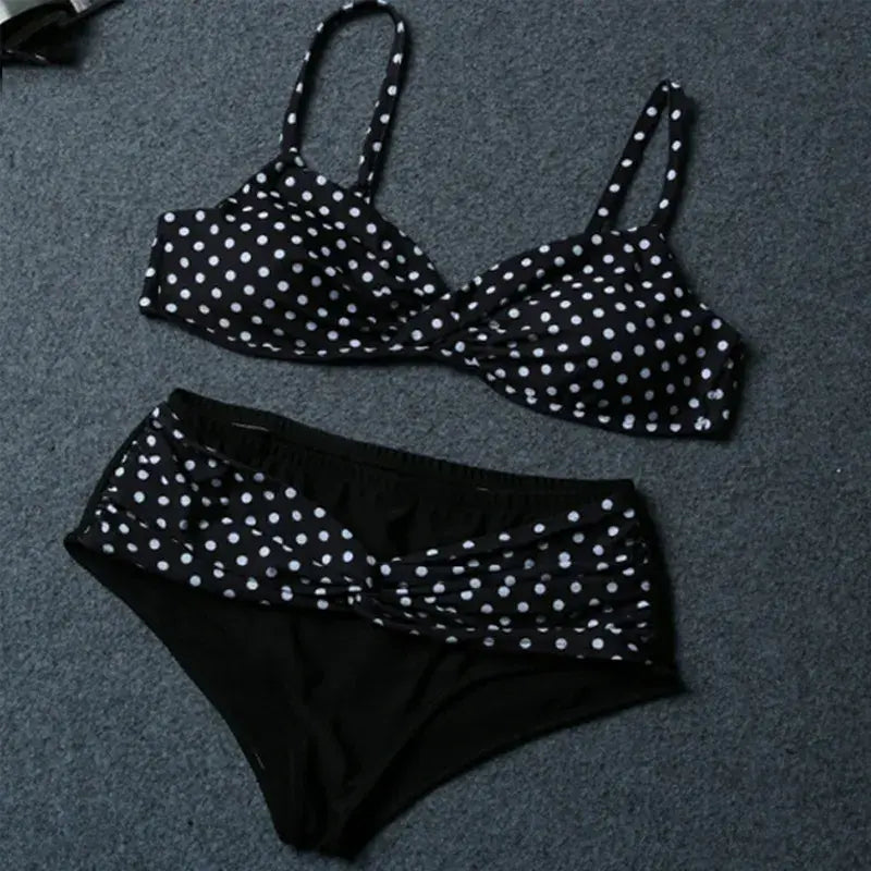 Plusock Retro White Polka Dot Twist Front Bikini Set - image 2