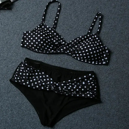Plusock Retro White Polka Dot Twist Front Bikini Set - image 2