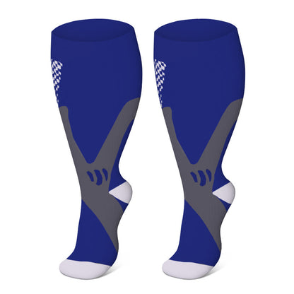 Plusock Plus Size Pure Color Compression Socks 2XL-7XL - Blue - 7XL - image 19