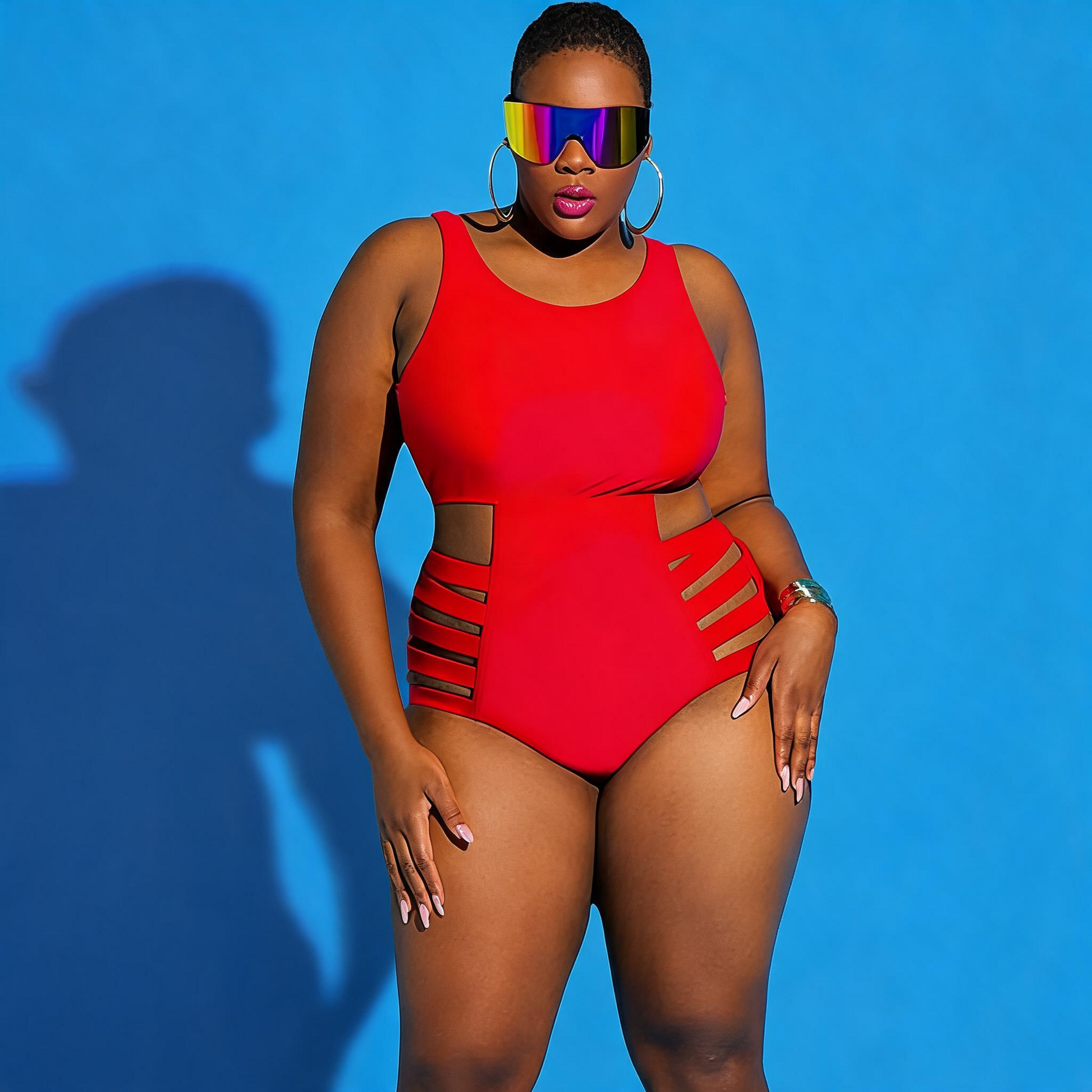 Plusock Cutout Splash Print One-Piece Swimsuit - Red - 4XL - image 4