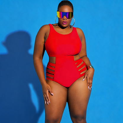 Plusock Cutout Splash Print One-Piece Swimsuit - Red - 4XL - image 4