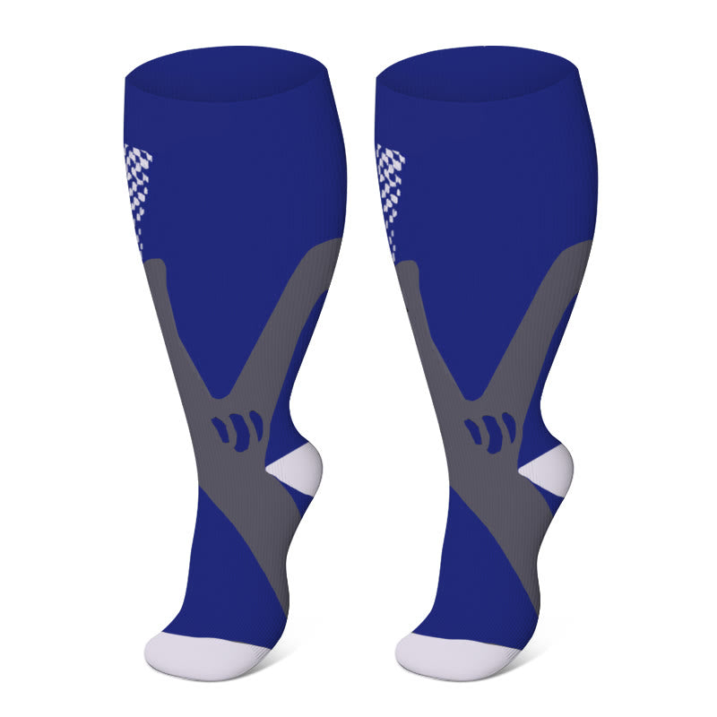Plusock Colorful Cool Lines Plus Size Compression Socks 2XL-7XL - Navy Blue - 7XL - image 18